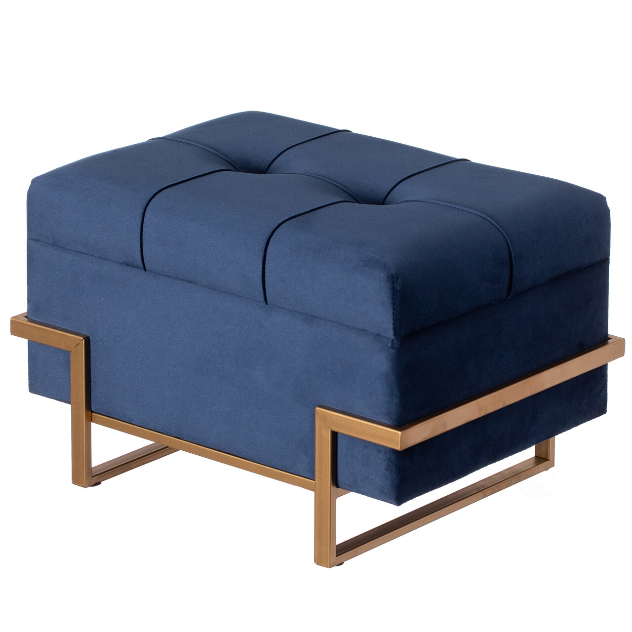 Velvet Storage Ottoman Bench Rectangle With Golden Legs Large Footstool 32In